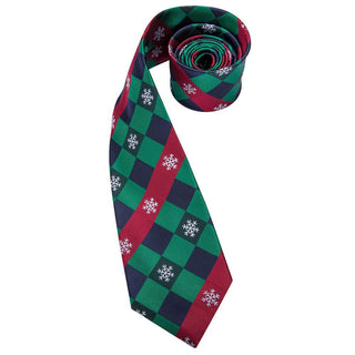 Green Red Blue Novelty Plaid Silk Necktie Pocket Square Cufflinks Set
