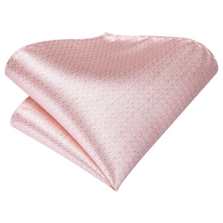 Glossy Solid Pink Silk Necktie Pocket Square Cufflinks Set