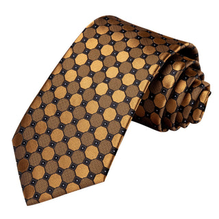 Golden Plaid Circle Silk Necktie Pocket Square Cufflinks Set