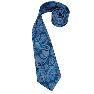 Blue Paisley Men's Silk Necktie Pocket Square Cufflinks Set