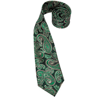 New Dark Green Paisley Silk Necktie Pocket Square Cufflinks Set