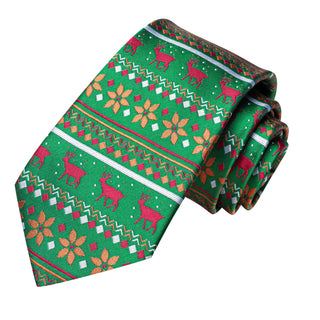 Green Red Orange Novelty Christmas Silk Necktie Pocket Square Cufflinks Set