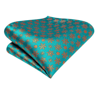 Teal Orange Snow Christmas Silk Necktie Pocket Square Cufflinks Set