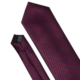 Classic Dark Red Striped Silk Necktie Pocket Square Cufflinks Set