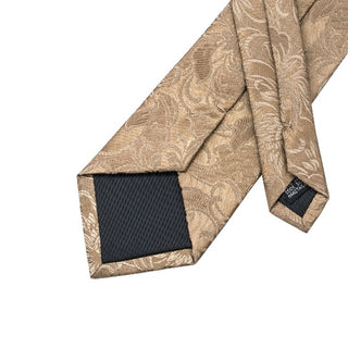 Luxury Brown Floral Silk Necktie Pocket Square Cufflinks Set