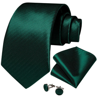 Green Solid Silk Necktie Pocket Square Cufflinks Set