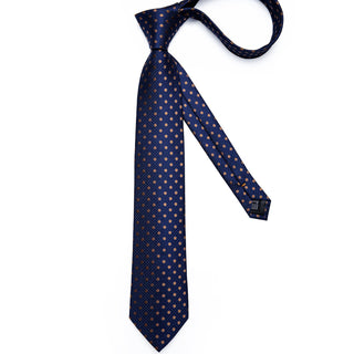 Blue Brown Polka Dot Silk Necktie Pocket Square Cufflinks Set