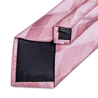 Luxury Pink Plaid Silk Necktie Pocket Square Cufflinks Set