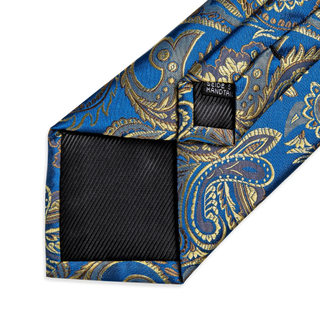 New Novelty Blue Green Paisley Silk Necktie Pocket Square Cufflinks Set