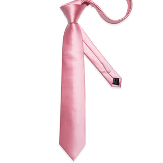 Solid Pink Silk Necktie Pocket Square Cufflinks Set
