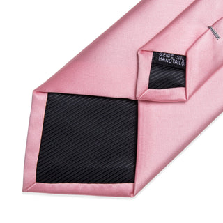 Solid Pink Silk Necktie Pocket Square Cufflinks Set
