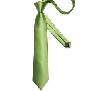 Light Green Solid Silk Necktie Pocket Square Cufflinks Set