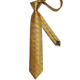 Yellow Blue Plaid Silk Necktie Pocket Square Cufflinks Set