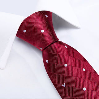 Red White Plaid Novelty Silk Necktie Pocket Square Cufflinks Set