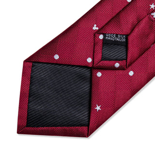 Red White Plaid Novelty Silk Necktie Pocket Square Cufflinks Set