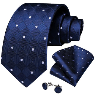 Royal Blue Polka Dot Silk Necktie Pocket Square Cufflinks Set