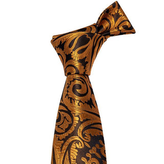 Golden Paisley Men's Silk Necktie Pocket Square Cufflinks Set