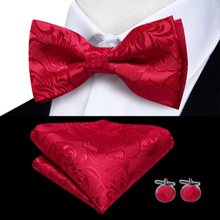 Formal Red Floral Brace Clip-on Men's Suspenders with Bow Tie Set