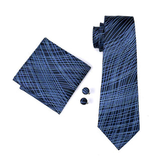 Blue Light Blue Novelty Silk Necktie Pocket Square Cufflinks Set