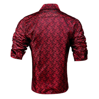 Red Black Paisley Silk Long Sleeve Shirt