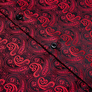 Red Black Paisley Silk Long Sleeve Shirt