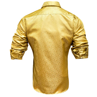Yellow Golden Paisley Silk Long Sleeve Shirt