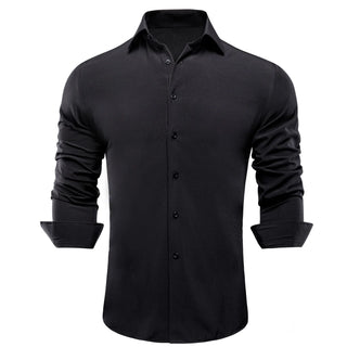 New Solid Black Stretch Men's Long Sleeve Shirt