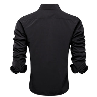 New Solid Black Stretch Men's Long Sleeve Shirt