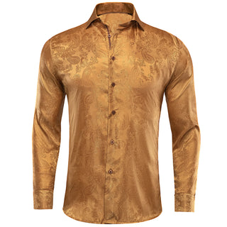 New Golden Paisley Men's Silk Long Sleeve Shirt