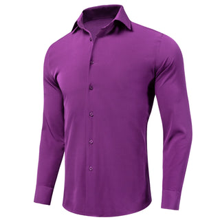 New Solid Purple Men's Formal Silk Long Sleeve Shirt