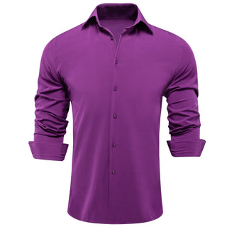 New Solid Purple Men's Formal Silk Long Sleeve Shirt