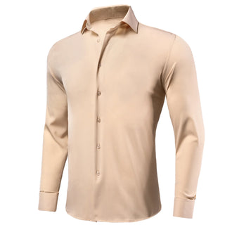 New Solid Tan Men's Formal Silk Long Sleeve Shirt