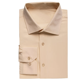 New Solid Tan Men's Formal Silk Long Sleeve Shirt