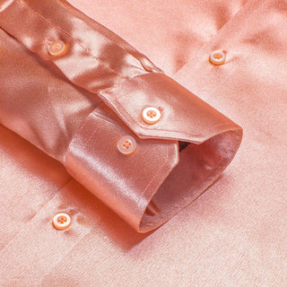 New Coral Pink Satin Men's Silk Long Sleeve Shirt