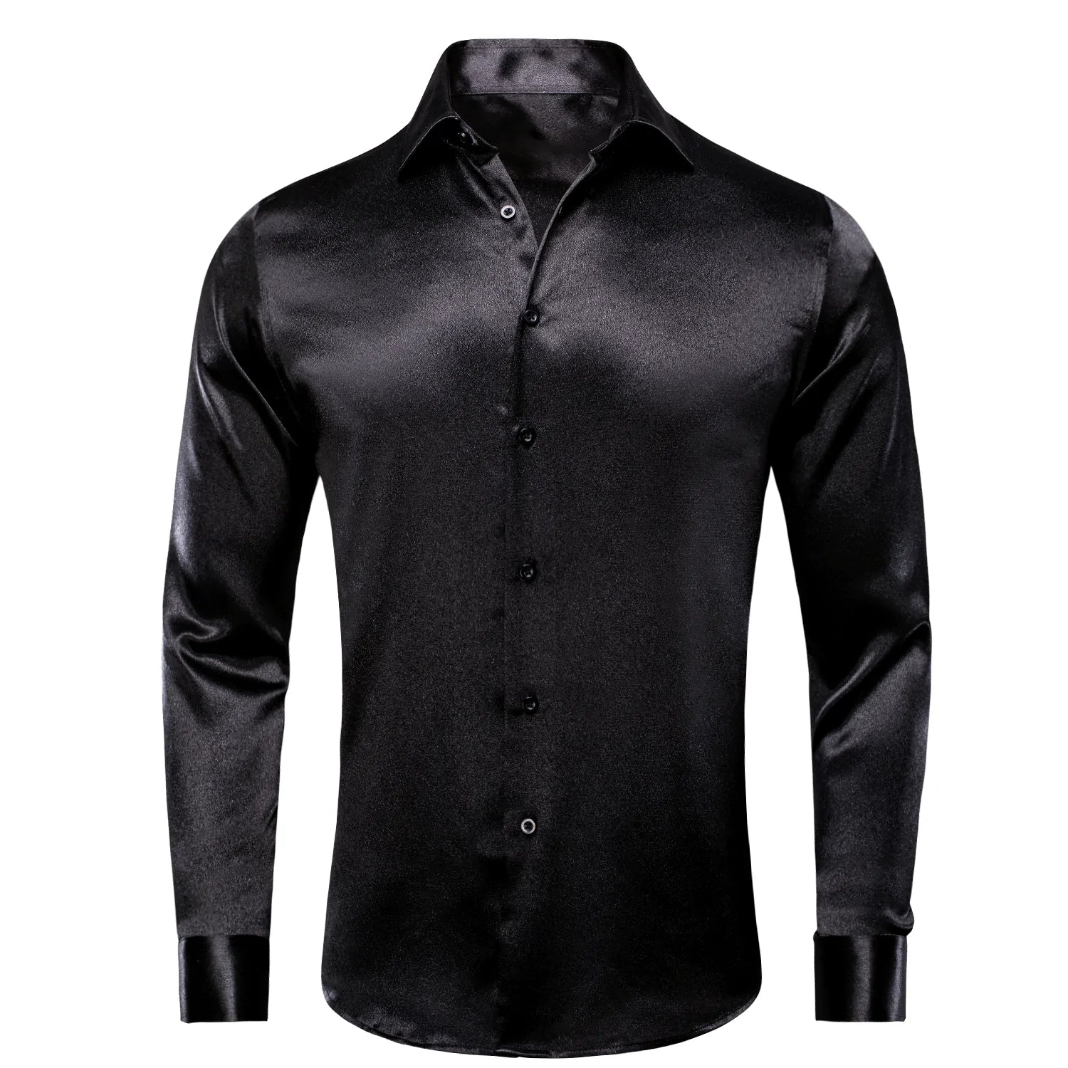 New Classic Black Satin Men's Silk Long Sleeve Shirt New Classic Black Satin Men's Silk Long Sleeve Shirt