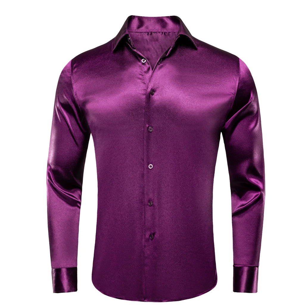 New Purple Satin Men's Silk Long Sleeve Shirt – Modern Man Boutique