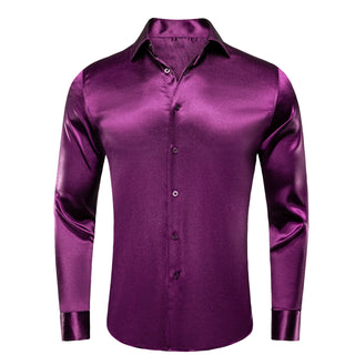 New Purple Satin Men's Silk Long Sleeve Shirt