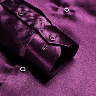New Purple Satin Men's Silk Long Sleeve Shirt