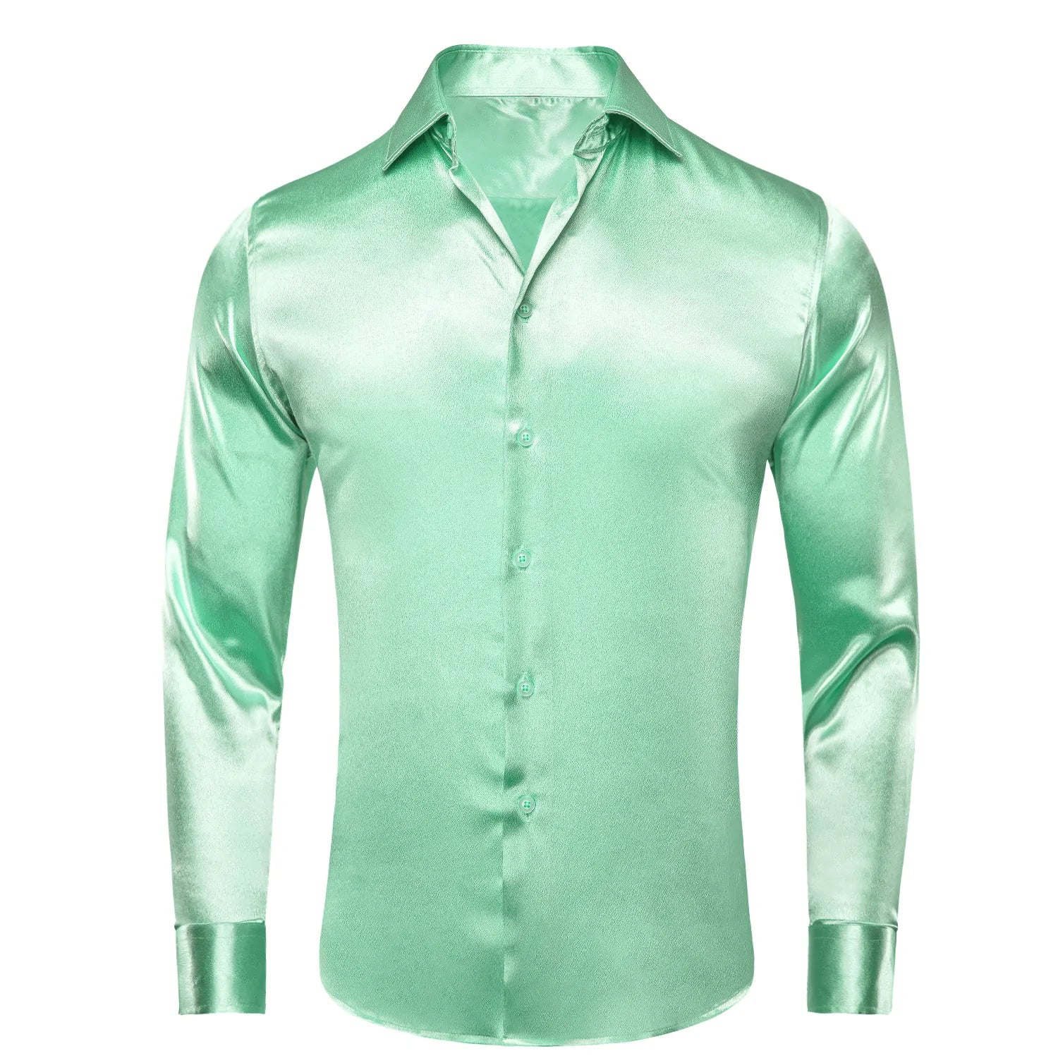 New Mint Green Satin Men's Silk Long Sleeve Shirt Modern Man Boutique New Mint Green Satin Men's Silk Long Sleeve Shirt Modern Man Boutique