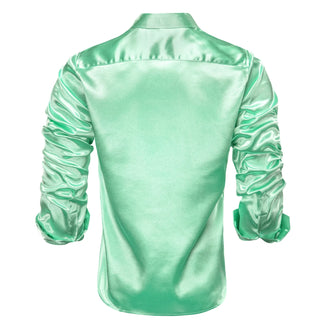 New Mint Green Satin Men's Silk Long Sleeve Shirt