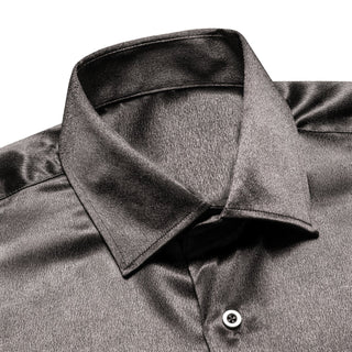 New Plaid Grey Satin Men's Silk Long Sleeve Shirt