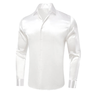 New White Satin Men's Silk Long Sleeve Shirt