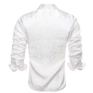 New White Floral Silk Men's Silk Long Sleeve Shirt