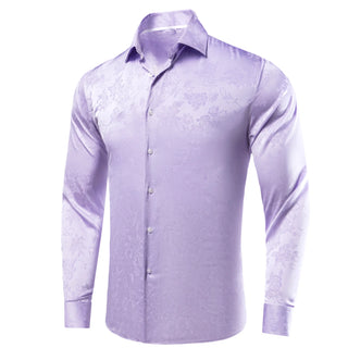 Lilac Purple Floral Silk Men's Silk Long Sleeve Shirt