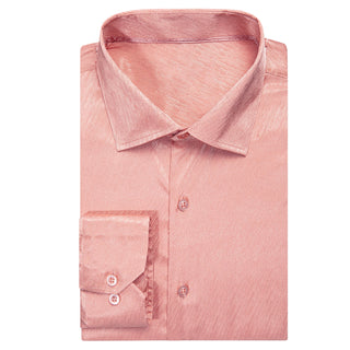 Rose Golden Solid Silk Men's Silk Long Sleeve Shirt