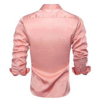 Rose Golden Solid Silk Men's Silk Long Sleeve Shirt