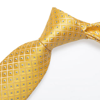 Golden Yellow Paisley Silk Necktie Pocket Square Cufflinks Set
