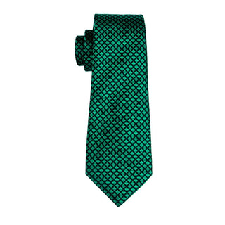 Plaid Green Silk Necktie Pocket Square Cufflinks Set