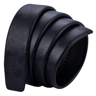Silver One Line Design Black Genuine Leather Belt