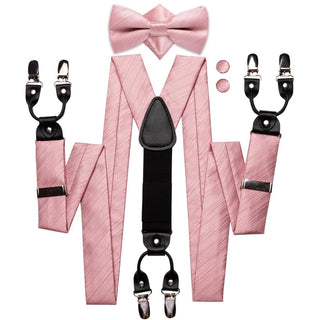 Classic Pink Brace Clip-on Men's Suspenders with Bow Tie Set